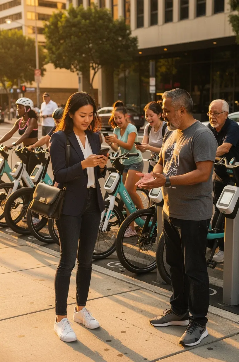 A group of community leaders discussing digital infrastructure plans in a modern conference room.